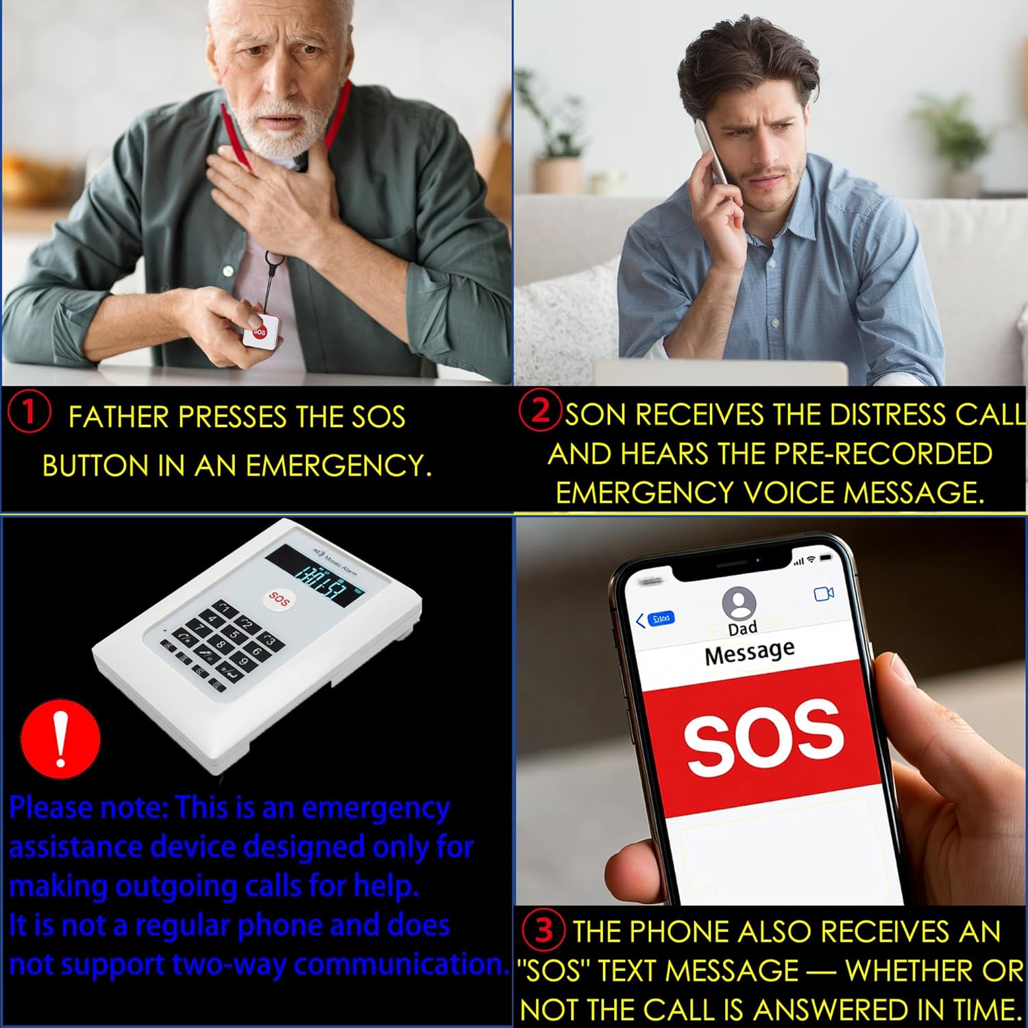 4G LTE LifeAlert System for Seniors - No Monthly Fee | Wireless Emergency Call Button with LCD Receiver, Waterproof Wristband, Call Button, Door Alarm