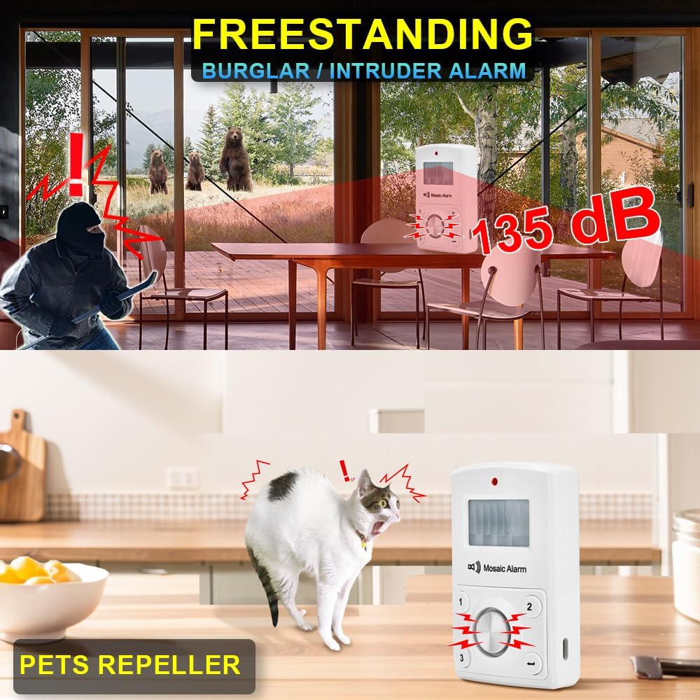 Remote Motion Sensor Alarm -  indoors, garages, sheds, gates, porches, and travel, camping, RVs.