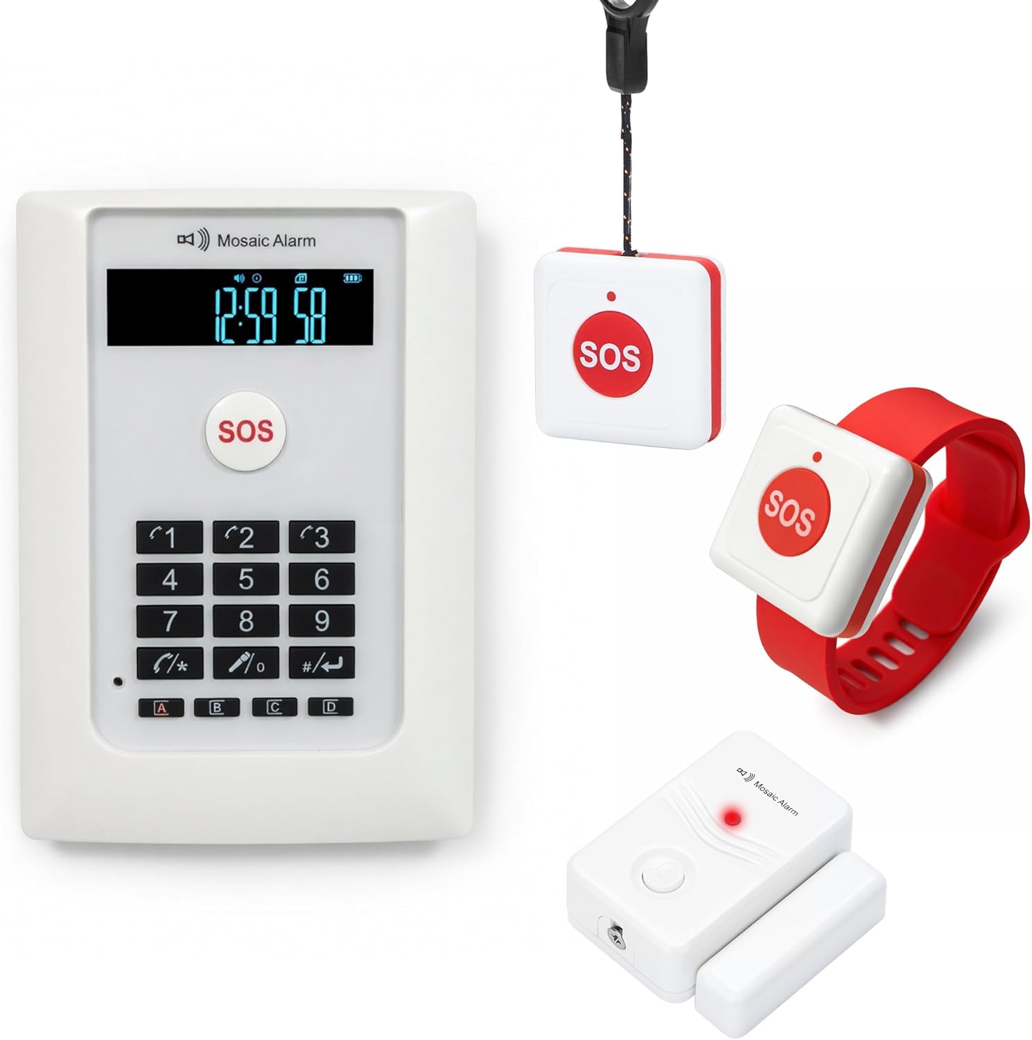 4G LTE LifeAlert System for Seniors - No Monthly Fee | Wireless Emergency Call Button with LCD Receiver, Waterproof Wristband, Call Button, Door Alarm
