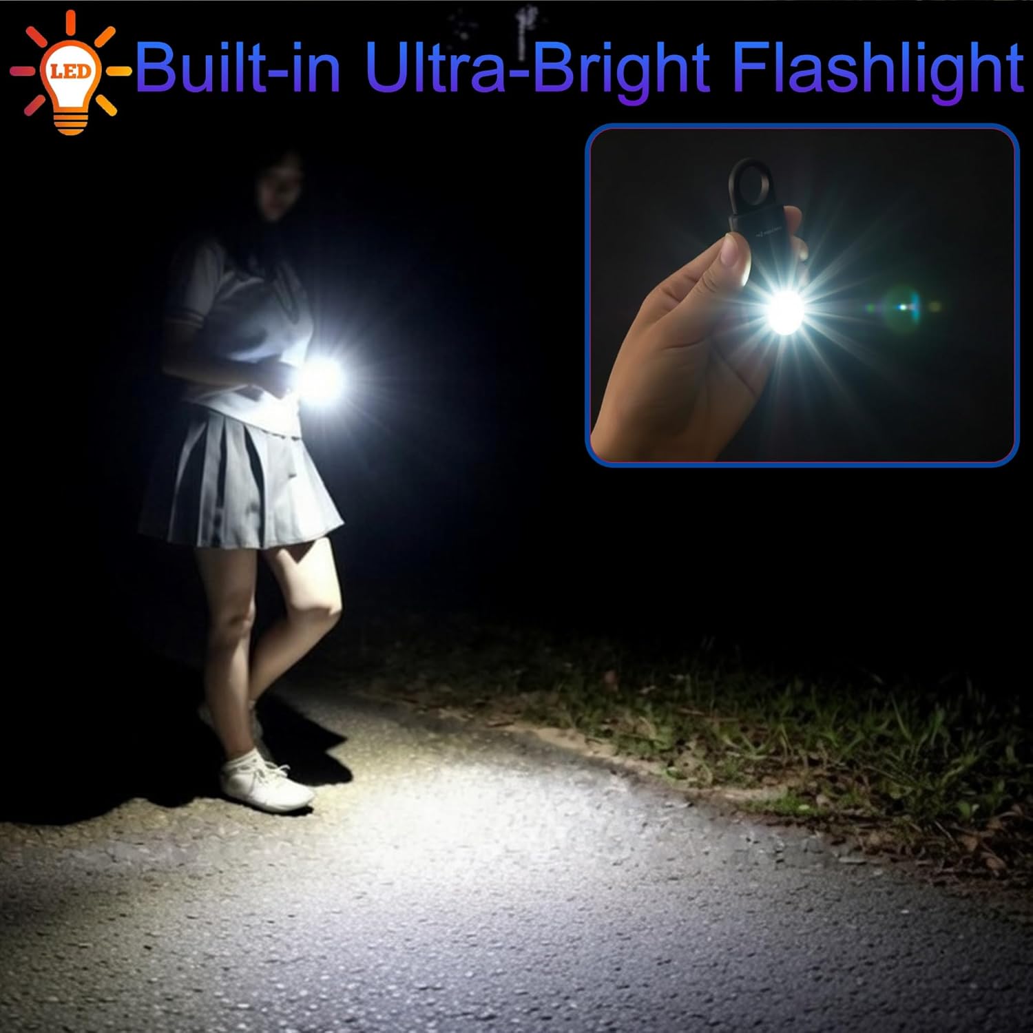 135dB Personal Safety Alarm Keychain with Flashlight