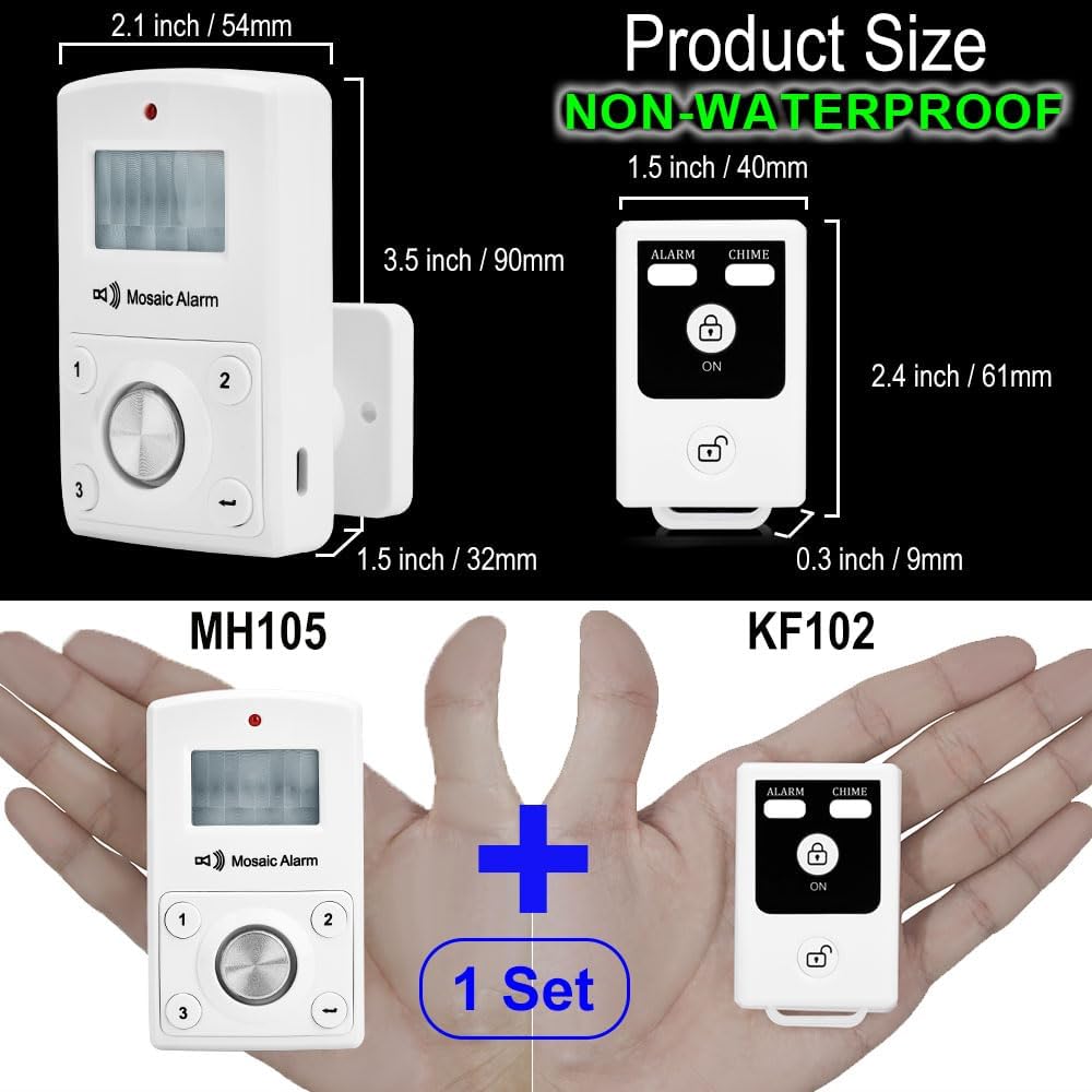 Remote Motion Sensor Alarm -  indoors, garages, sheds, gates, porches, and travel, camping, RVs.
